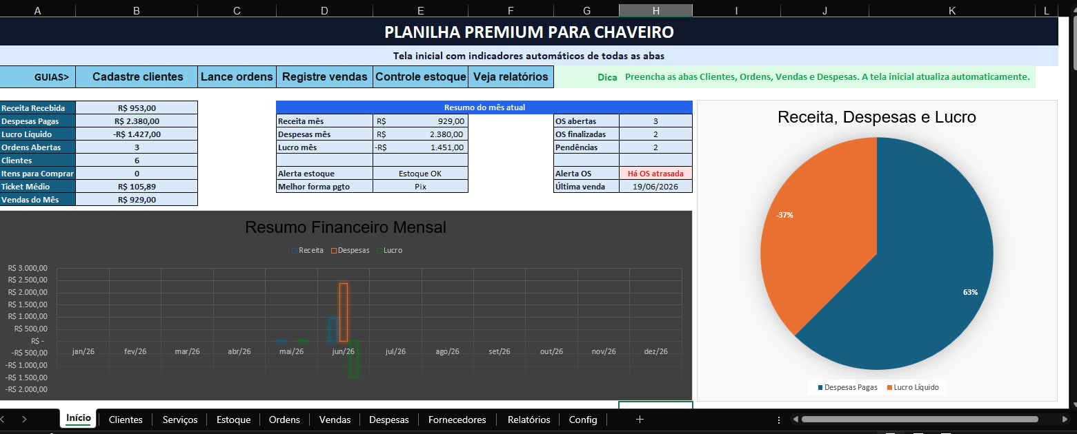🔑  Planilha Chaveiro Premium Completa