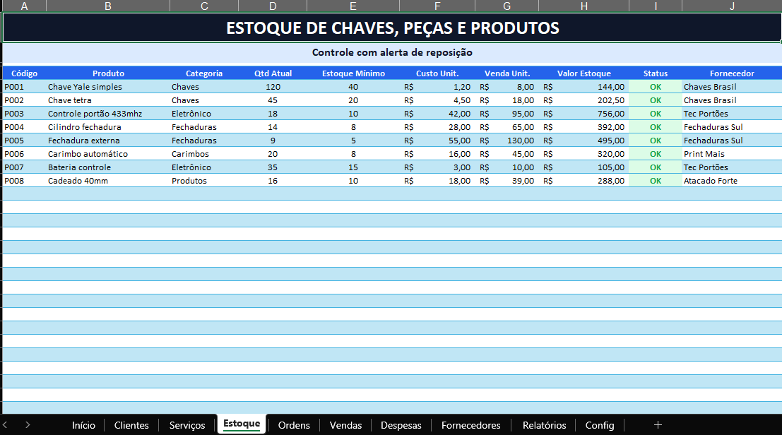 🔑  Planilha Chaveiro Premium Completa